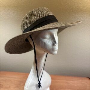 Solar Escape Tan & Black Woven Large Brim Sun Hat with Black Accent, One size
